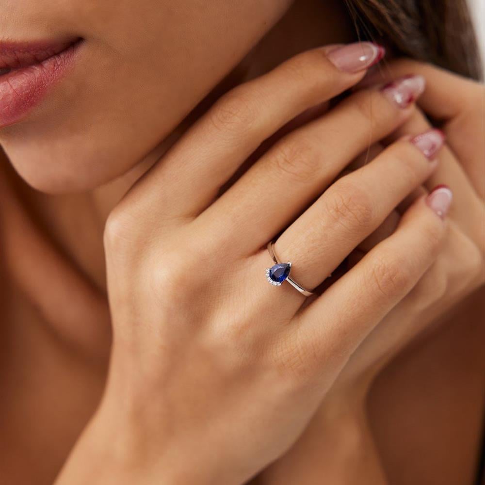 0.03 Ct Pırlanta Safir Yüzük - Image 1