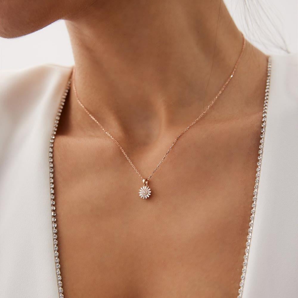 0.19 Ct Pırlanta Çiçek Kolye - Image 1