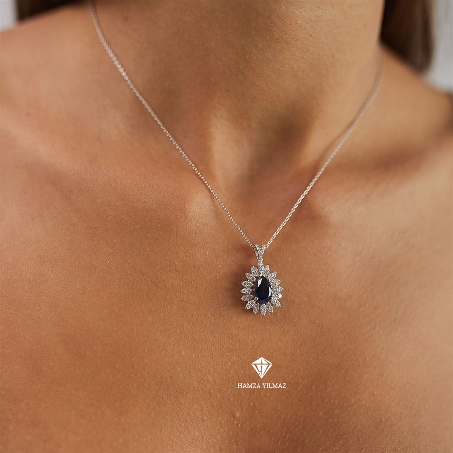 0.58 Ct Pırlanta Safir Kolye - Image 1