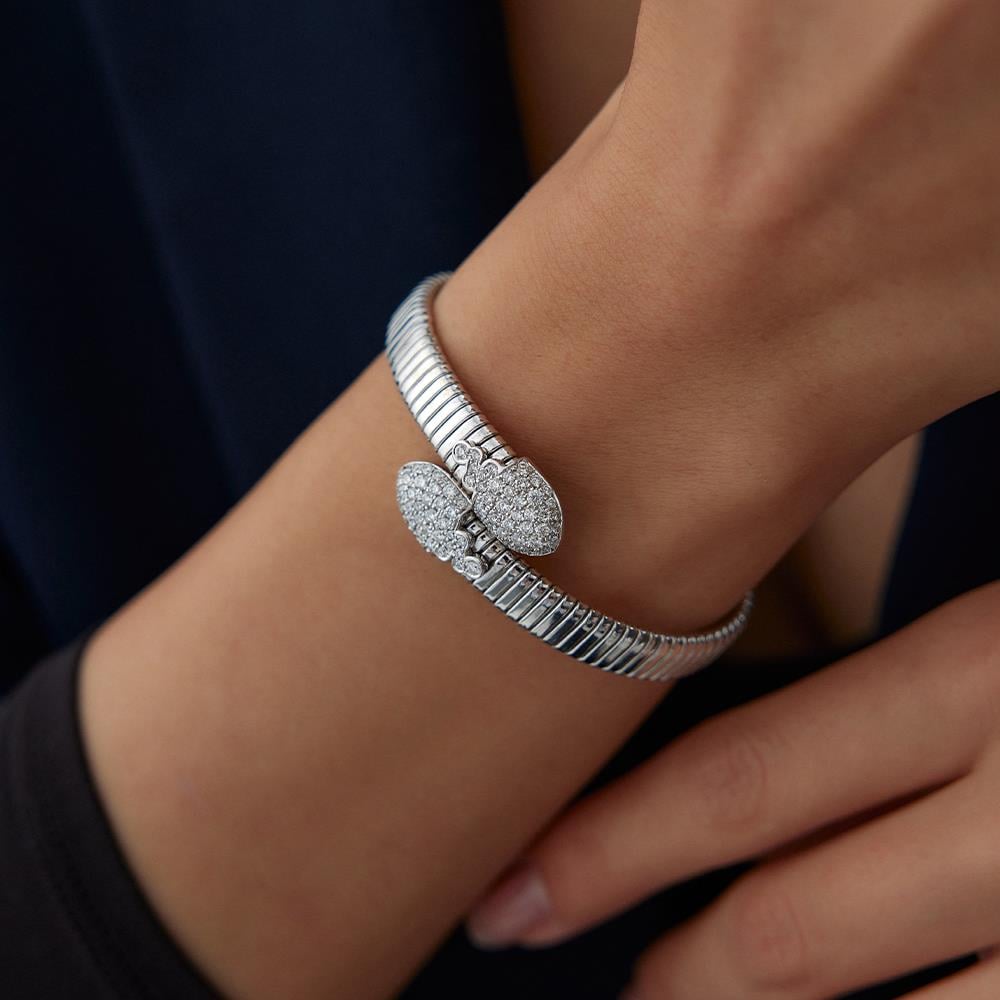 18 Ayar Beyaz Altın Tasarım Pırlanta Kelepçe Bileklik - Image 2