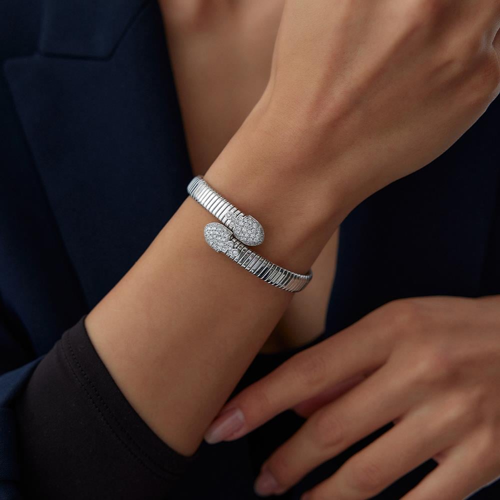 18 Ayar Beyaz Altın Tasarım Pırlanta Kelepçe Bileklik - Image 3