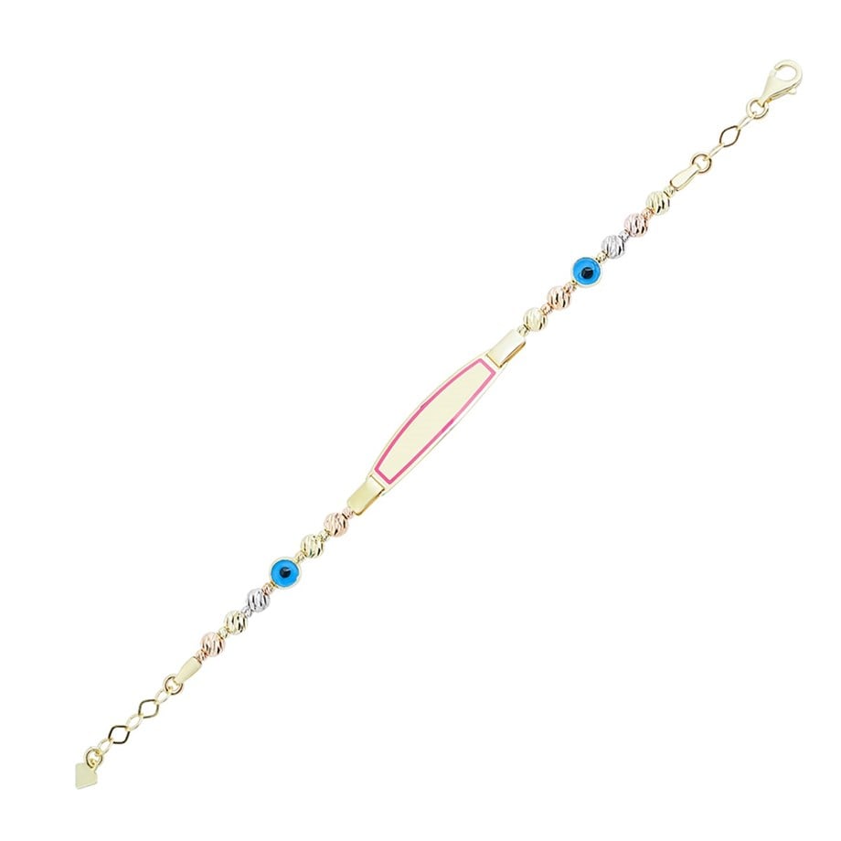 3 Renk Altın Büyük Dorika Nazar Boncuklu Pembe Çerçeveli Çocuk Künye - Image 1