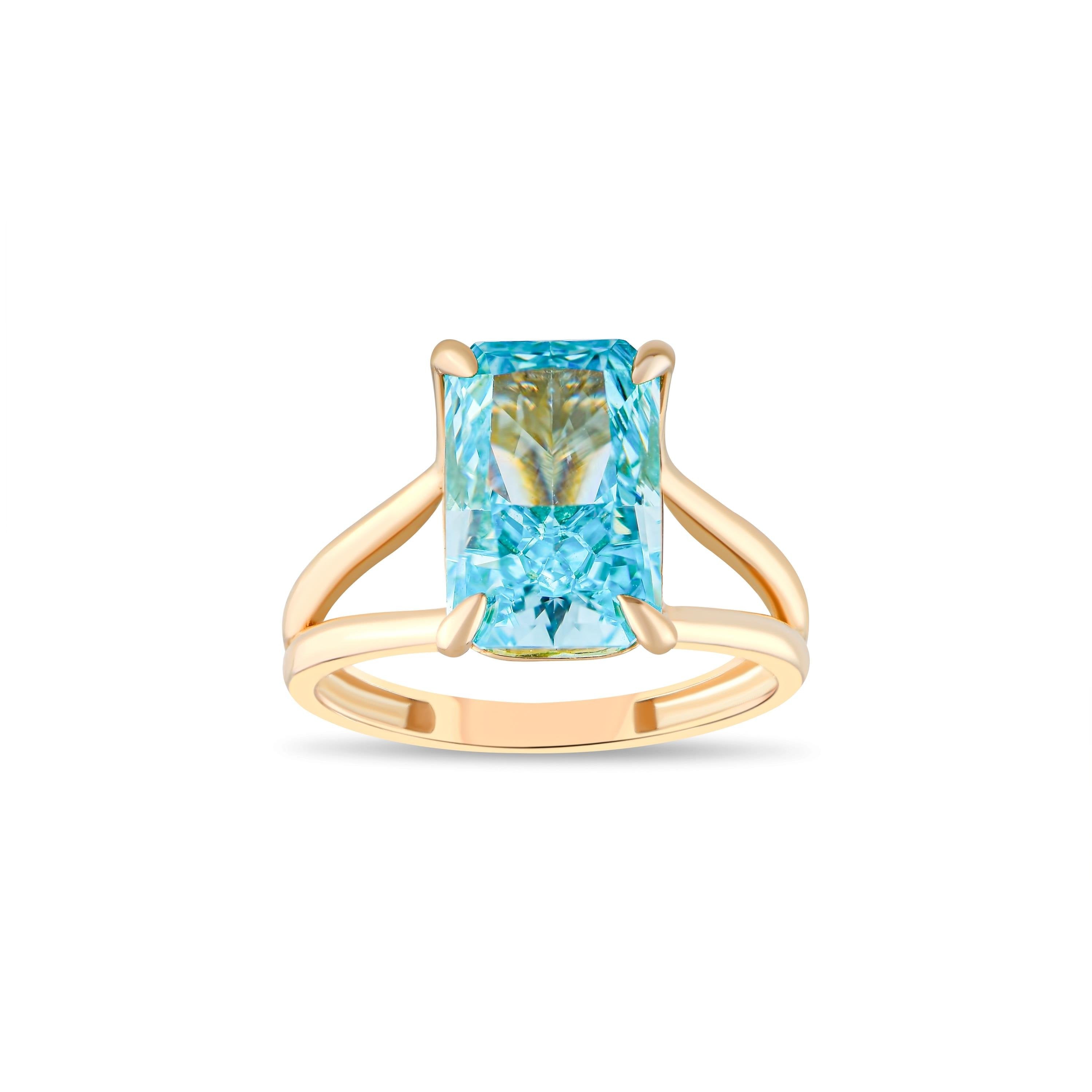 Aquamarine Renkli Taşlı Altın Yüzük - Image 2