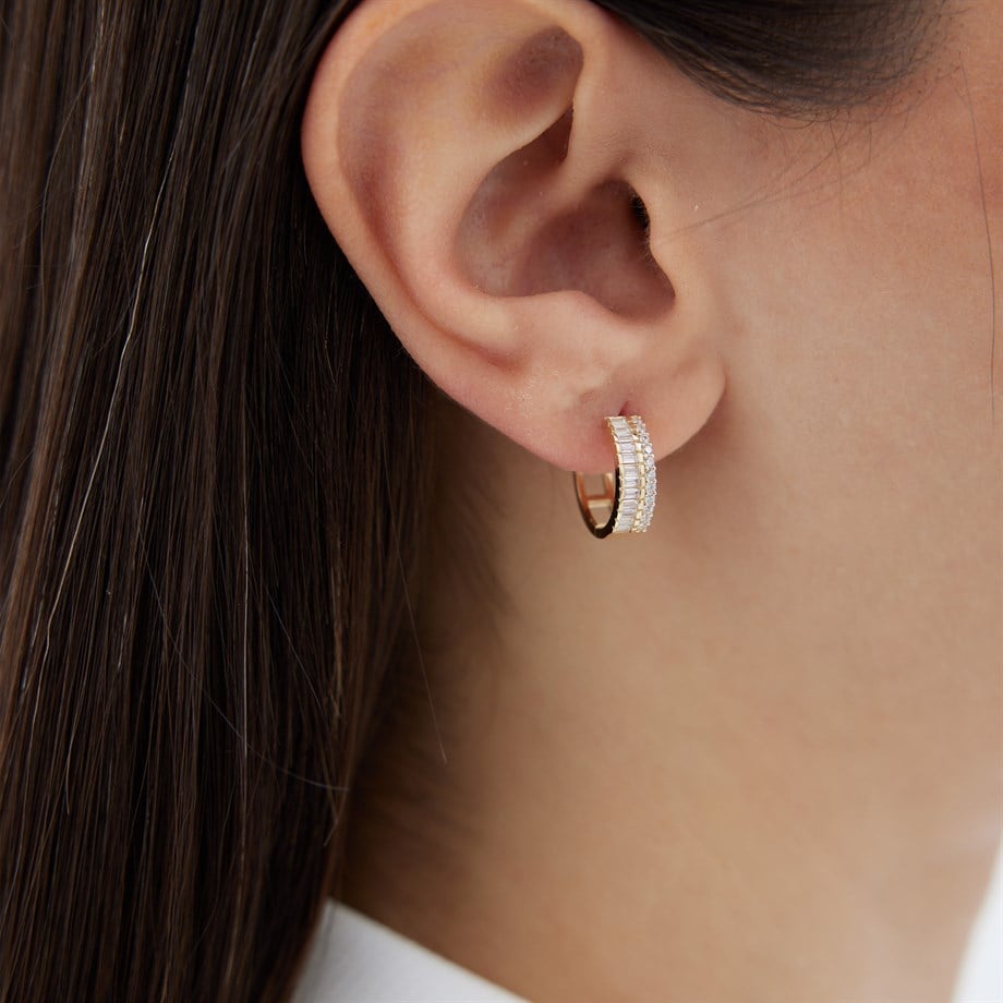 Baget Taş Detaylı Halka Küpe - Image 1