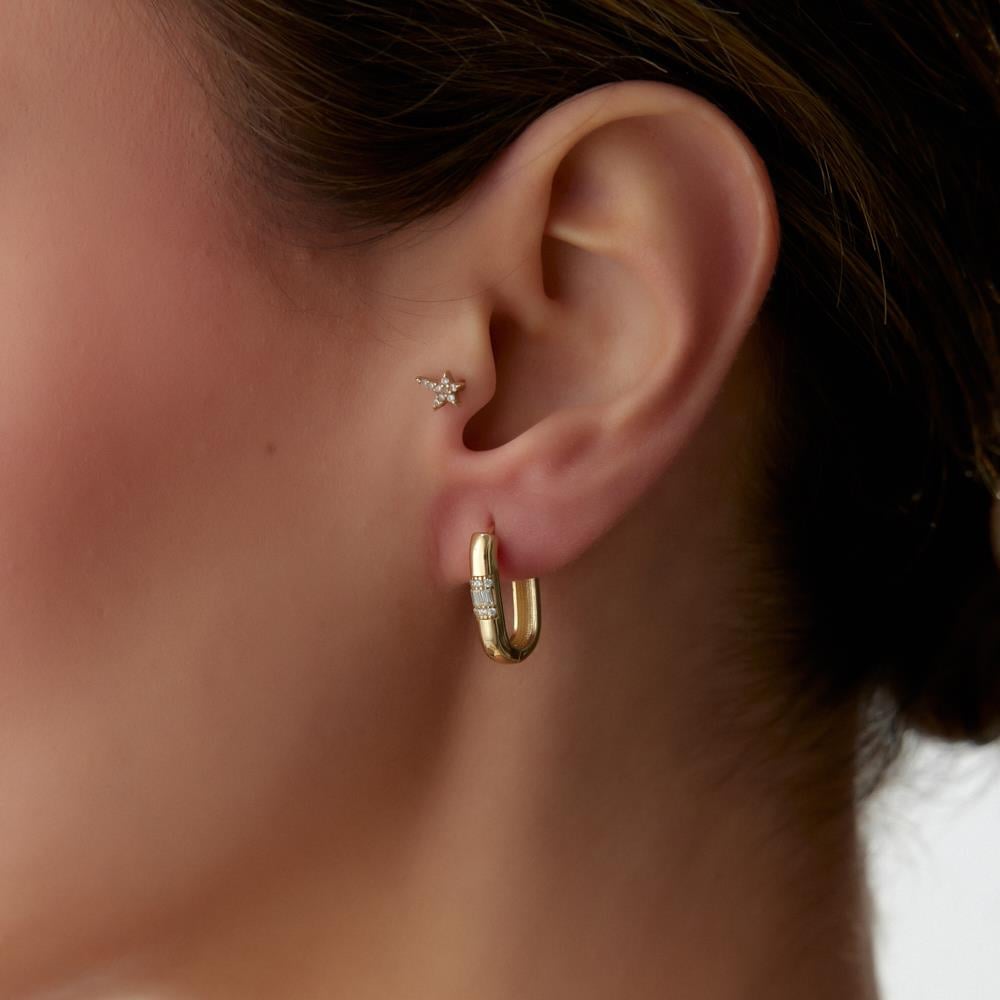 Baget Taşlı Tasarım Altın Halka Küpe - Image 1