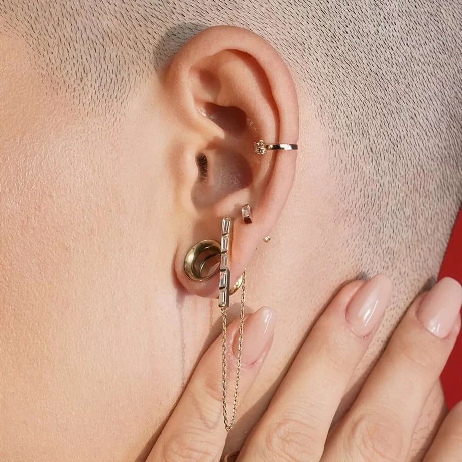 Baget Taşlı Tekli Sallantılı Küpe - Image 3