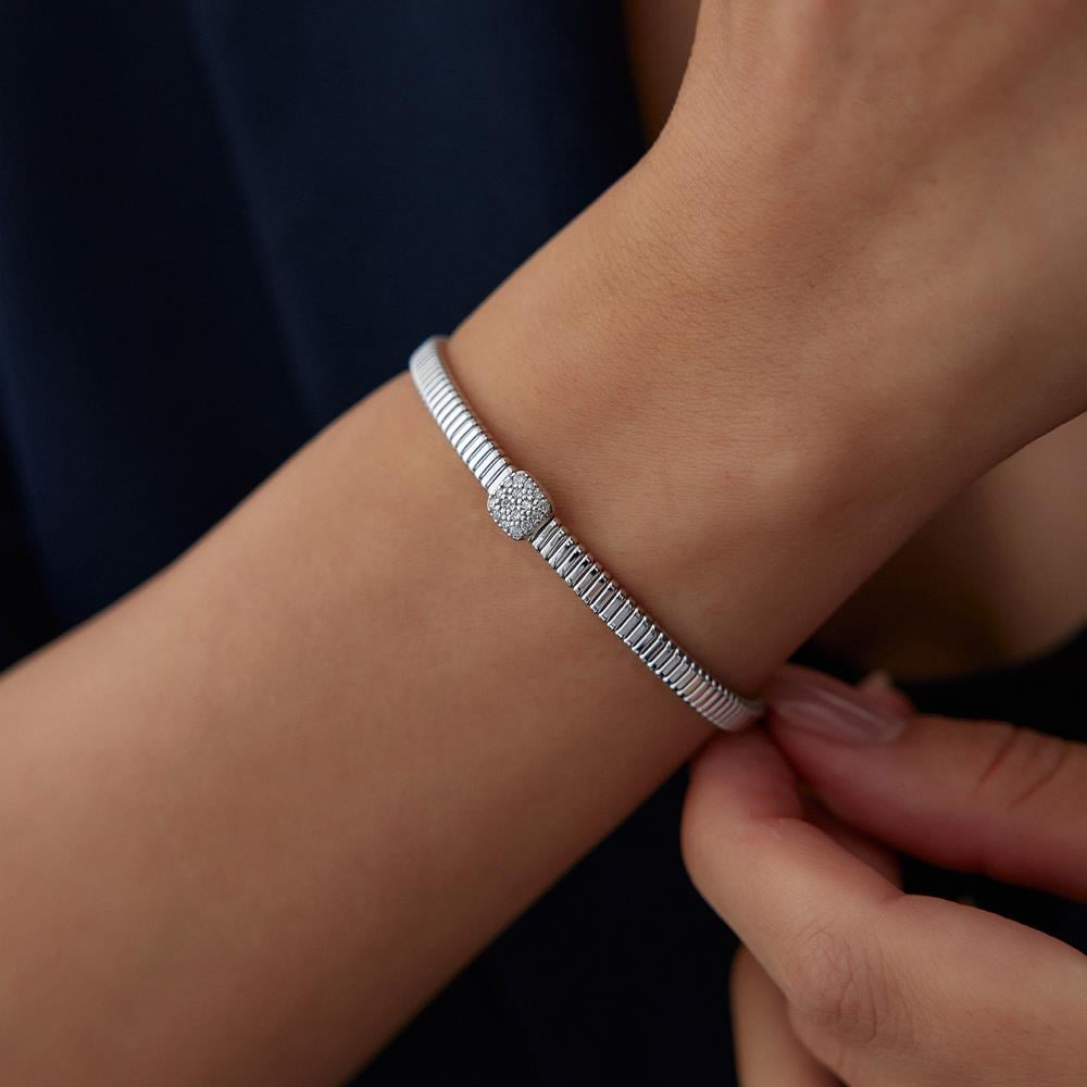 Beyaz Altın Tasarım Pırlanta Kelepçe Bileklik - Image 2