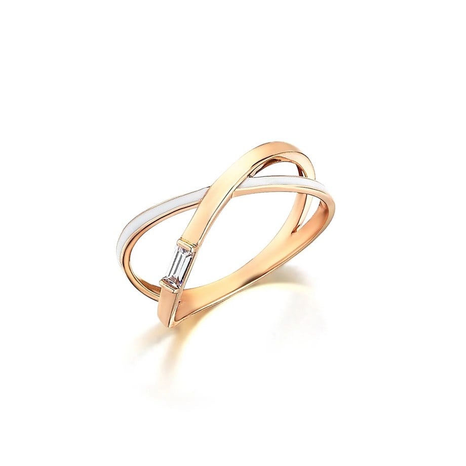 Beyaz Mineli Baget Taş Detaylı Çift Sıra Yüzük - Image 2