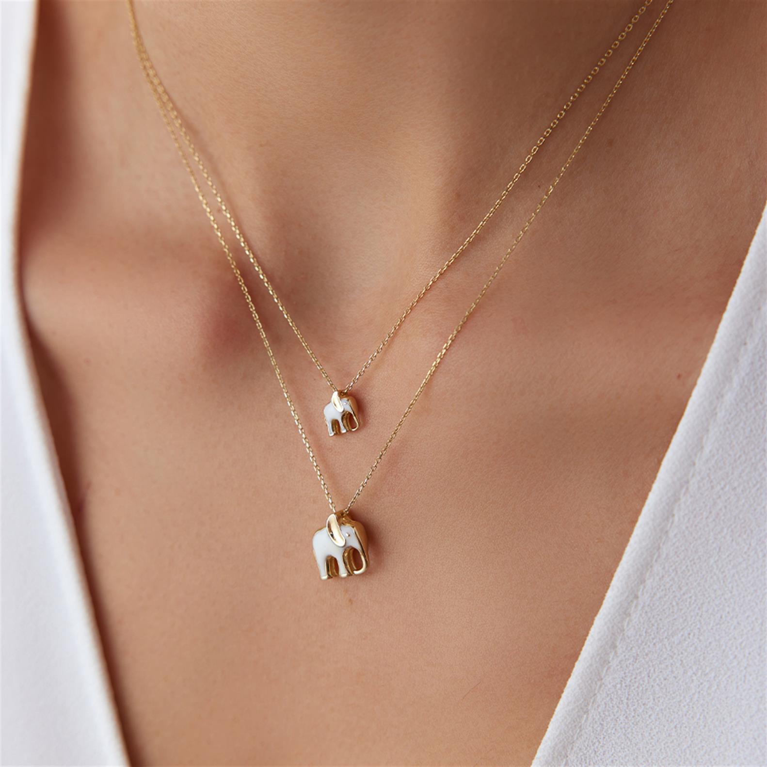 Beyaz Mineli Minimal Fil Kolye Büyük  Boy - Image 1