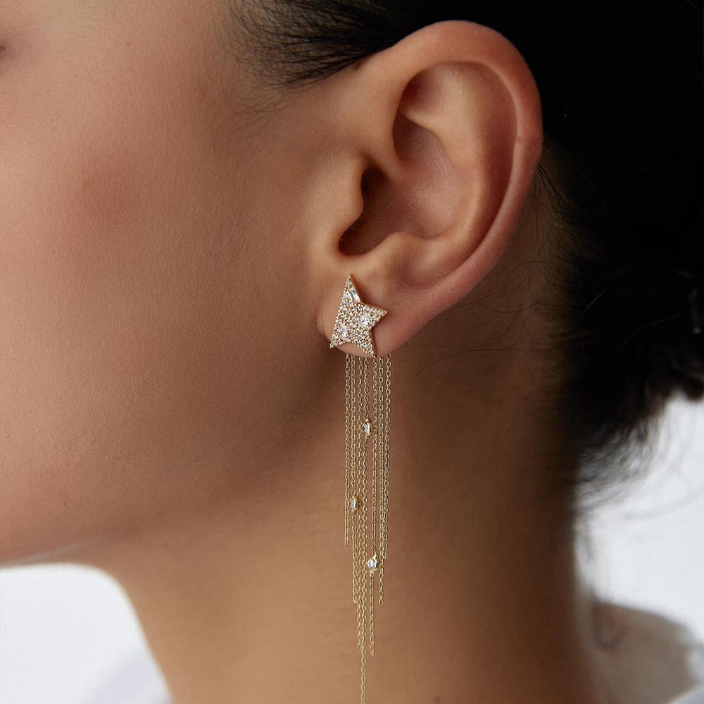 Büyük Boy Tasarım Yıldız Altın Küpe - Image 2