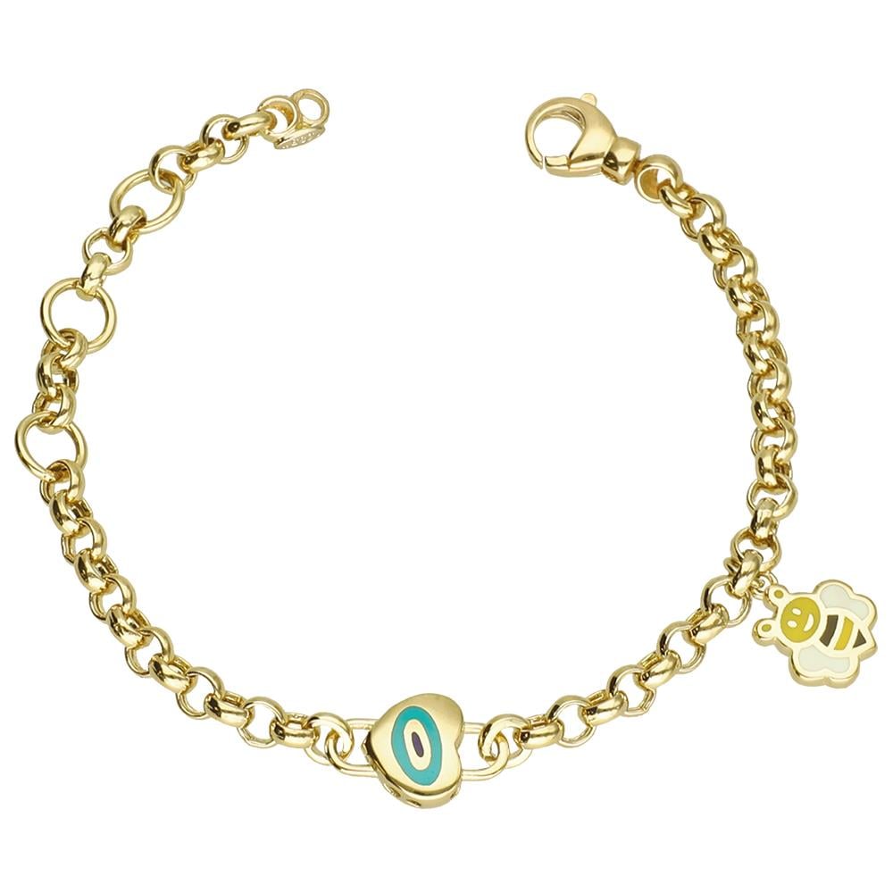 Mavi Kalp Charm Bee Çocuk Altın Bileklik - Image 1