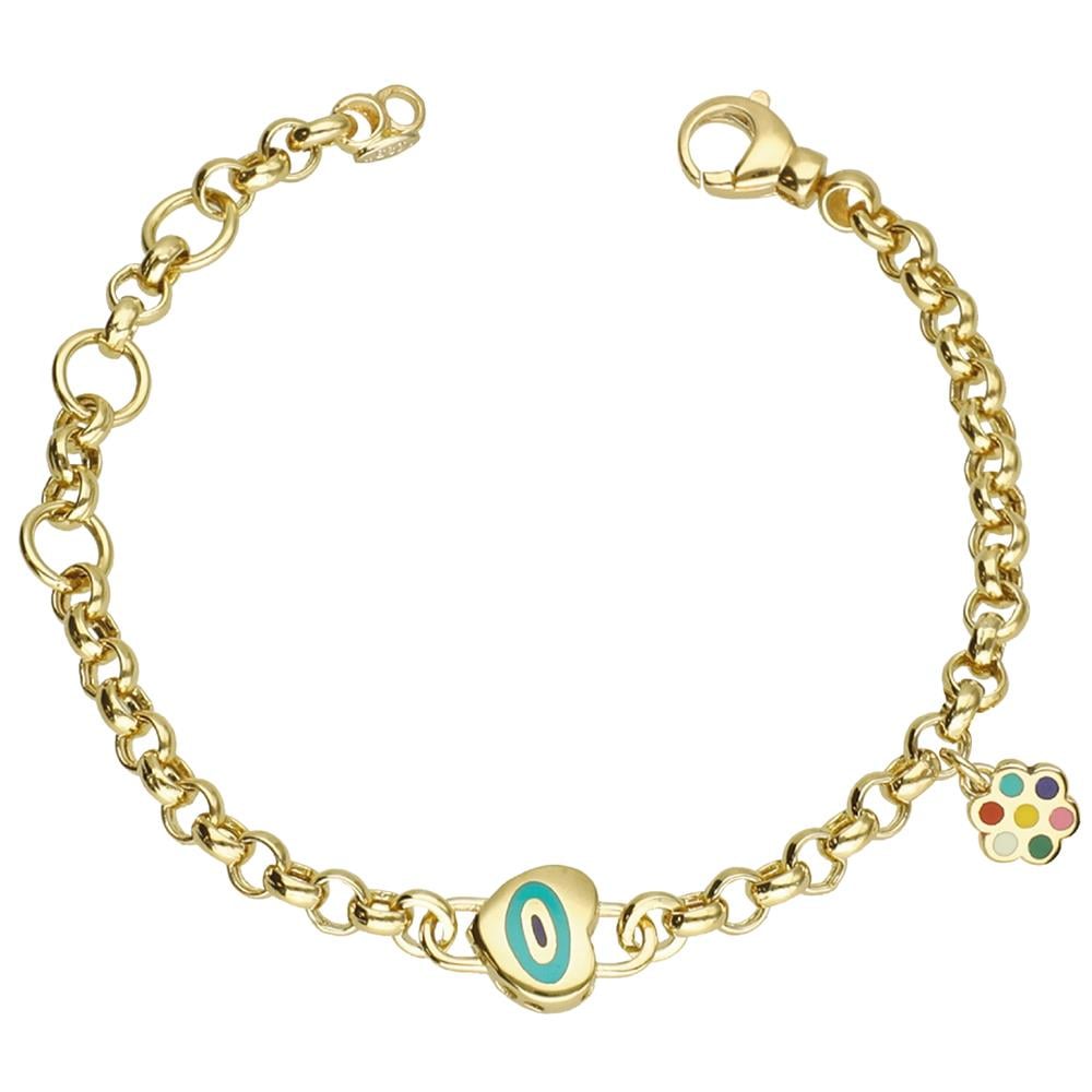 Rainbow Çiçek Ve Mavi Kalp Charmlı Altın Bileklik - Image 1
