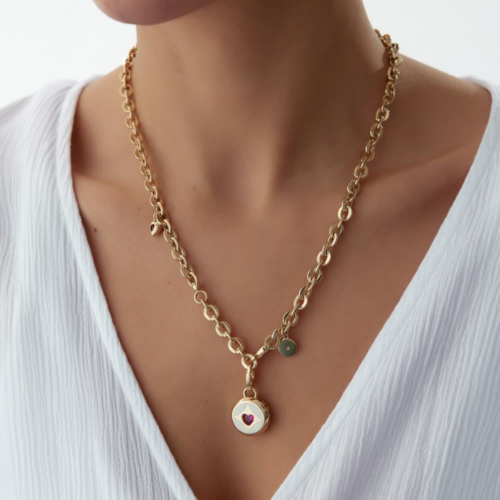 Cetaş Beyaz Mineli Kalp Ruby Altın Kolye - Image 2