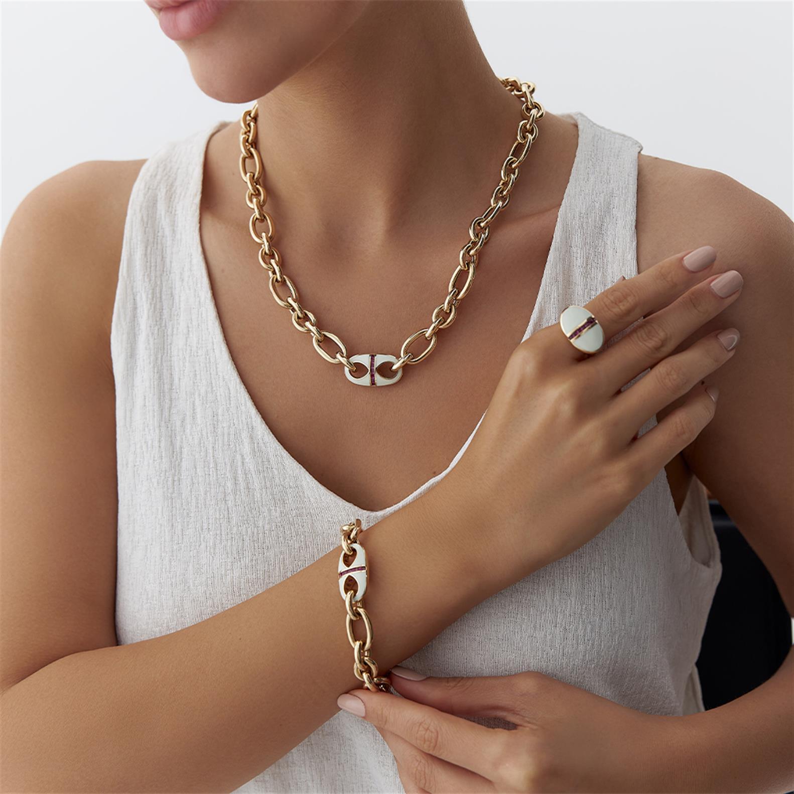 Cetaş Beyaz Mineli Kırmızı Taşlı Eterna Kolye - Image 5