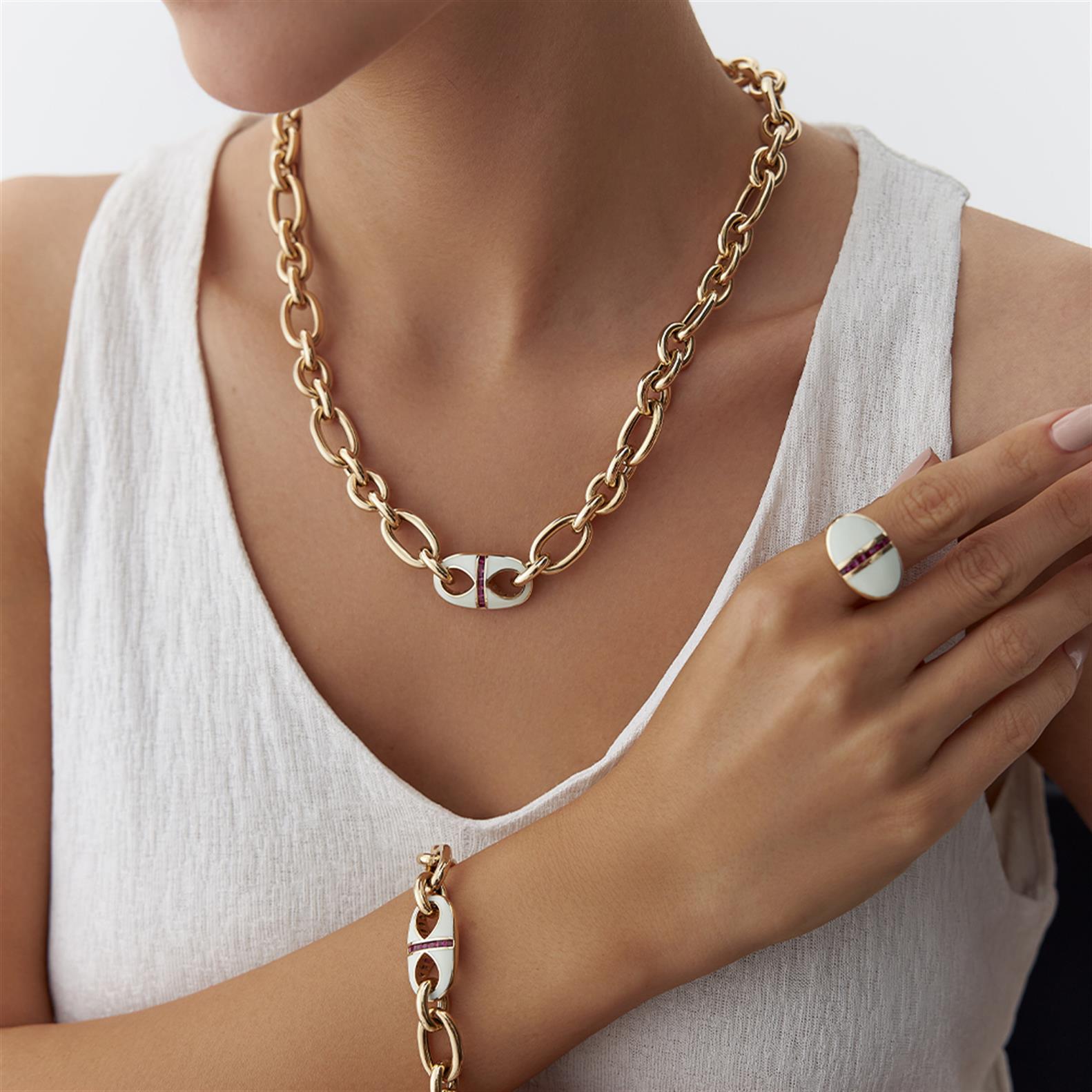 Cetaş Beyaz Mineli Kırmızı Taşlı Eterna Kolye - Image 5