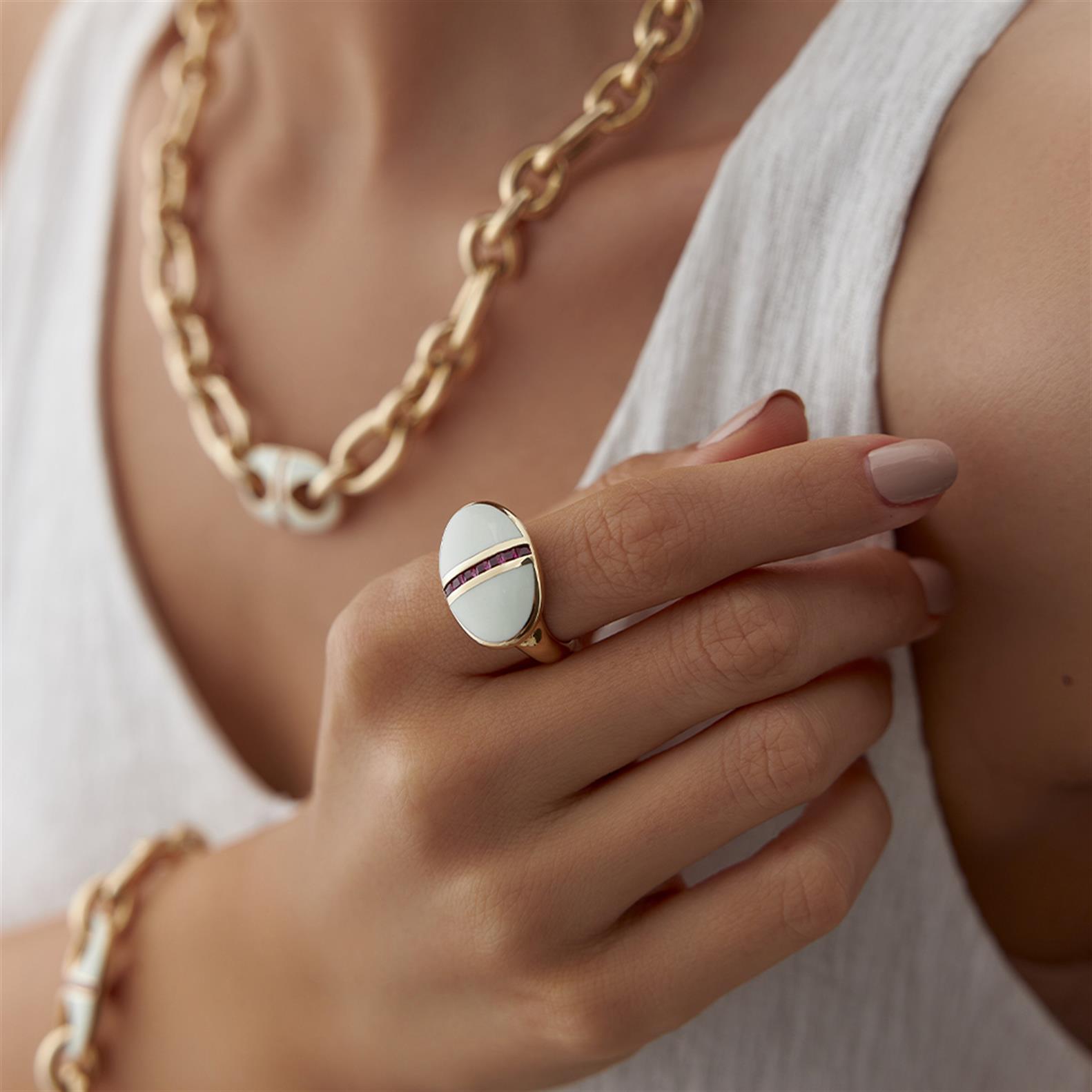 Cetaş Beyaz Mineli Kırmızı Taşlı Eterna Kolye - Image 4