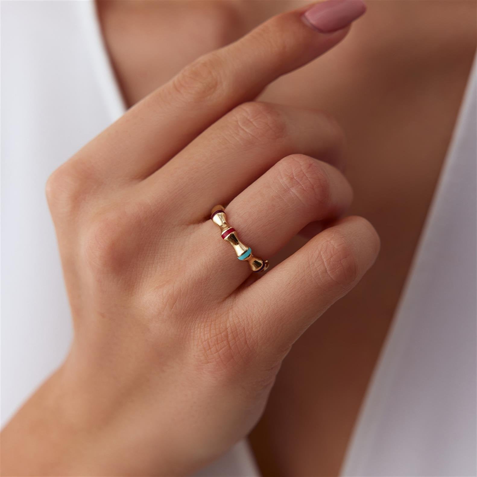 Cetaş Çok Renkli Mineli Minima Yüzük - Image 2