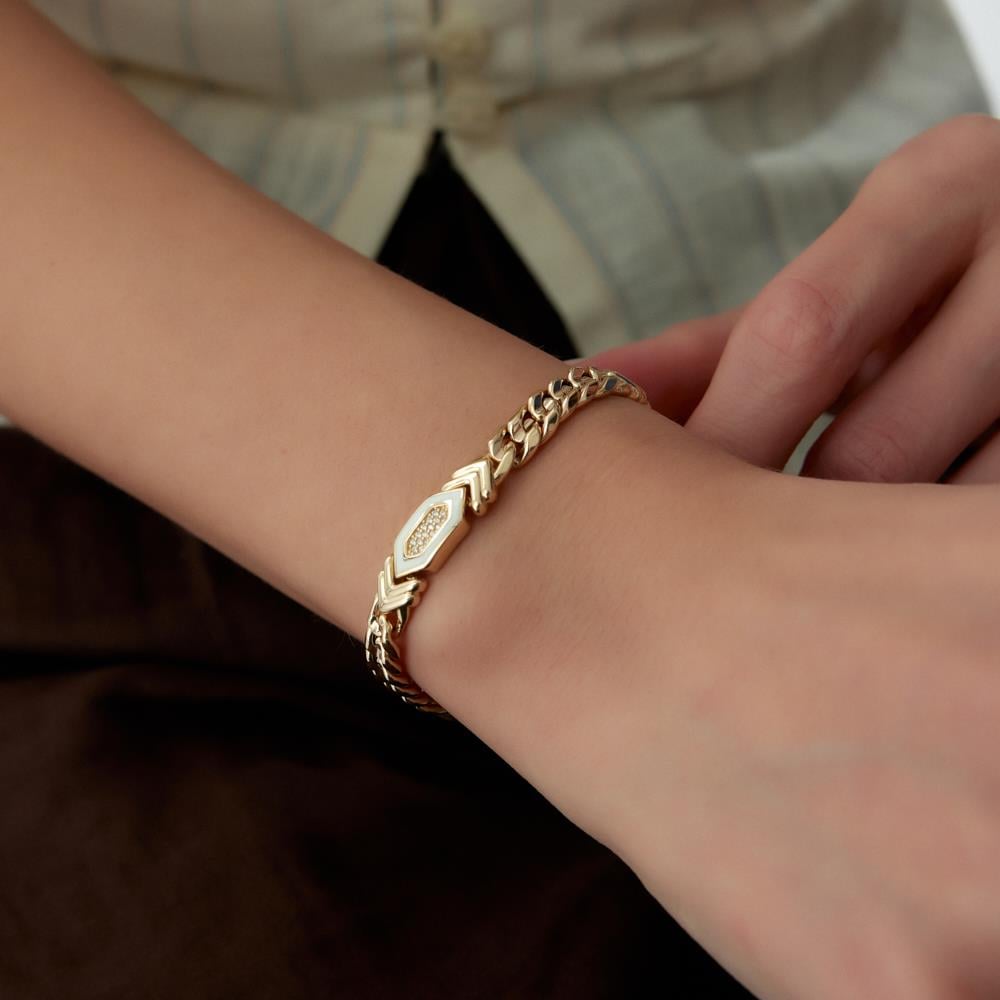 Cetaş Eterna Beyaz Mineli Altın Gurmet Bileklik - Image 2