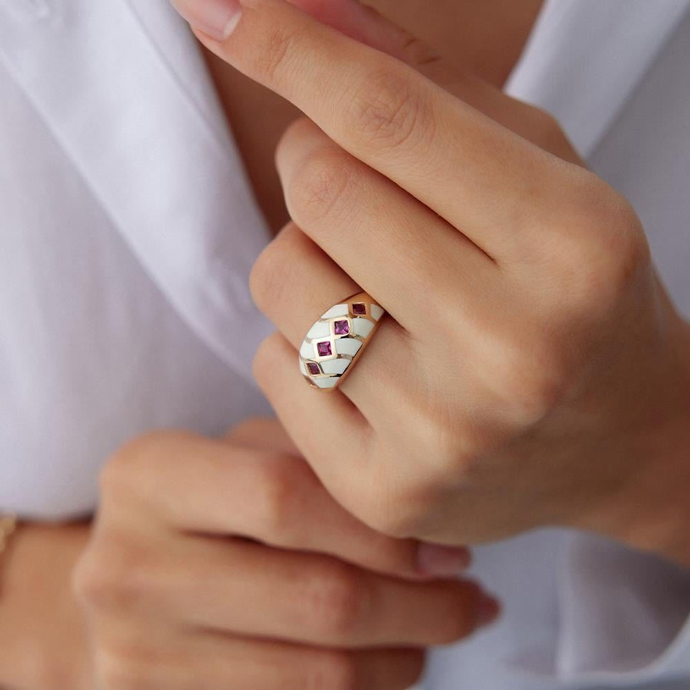 Cetaş Eterna Beyaz Mineli Altın Yüzük - Image 3