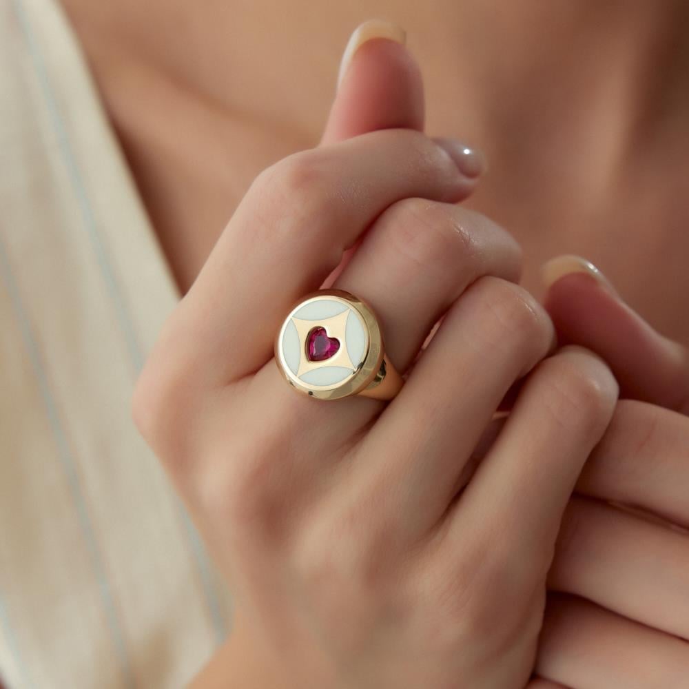 Cetaş Eterna Beyaz Mineli  Kalp Ruby Altın Yüzük - Image 2