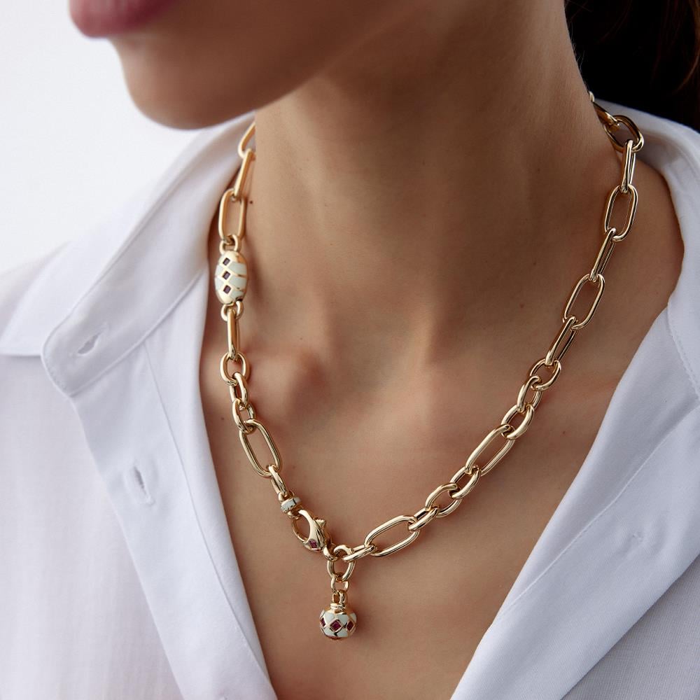 Cetaş Eterna Beyaz Mineli Kırmızı Ruby Taşlı Altın Kolye - Image 1