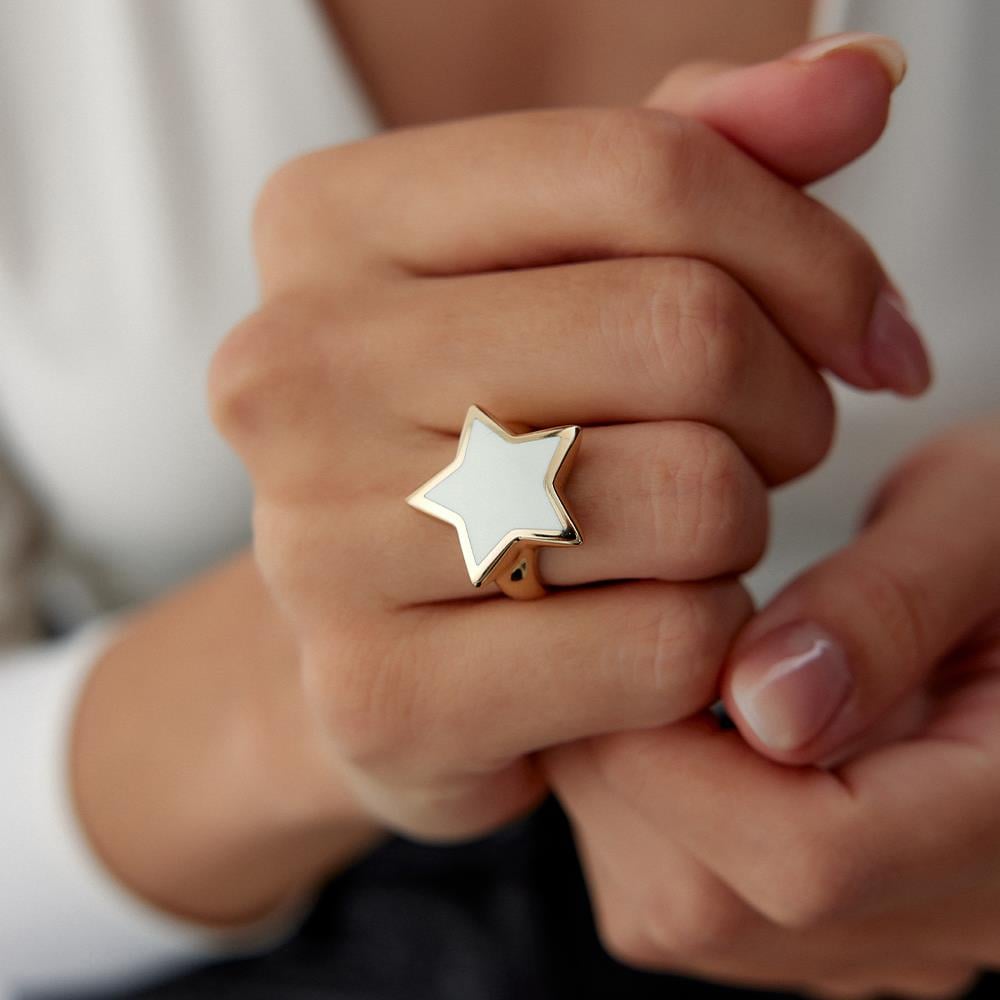 Cetaş Eterna Beyaz Mineli Yıldız Altın Yüzük - Image 2