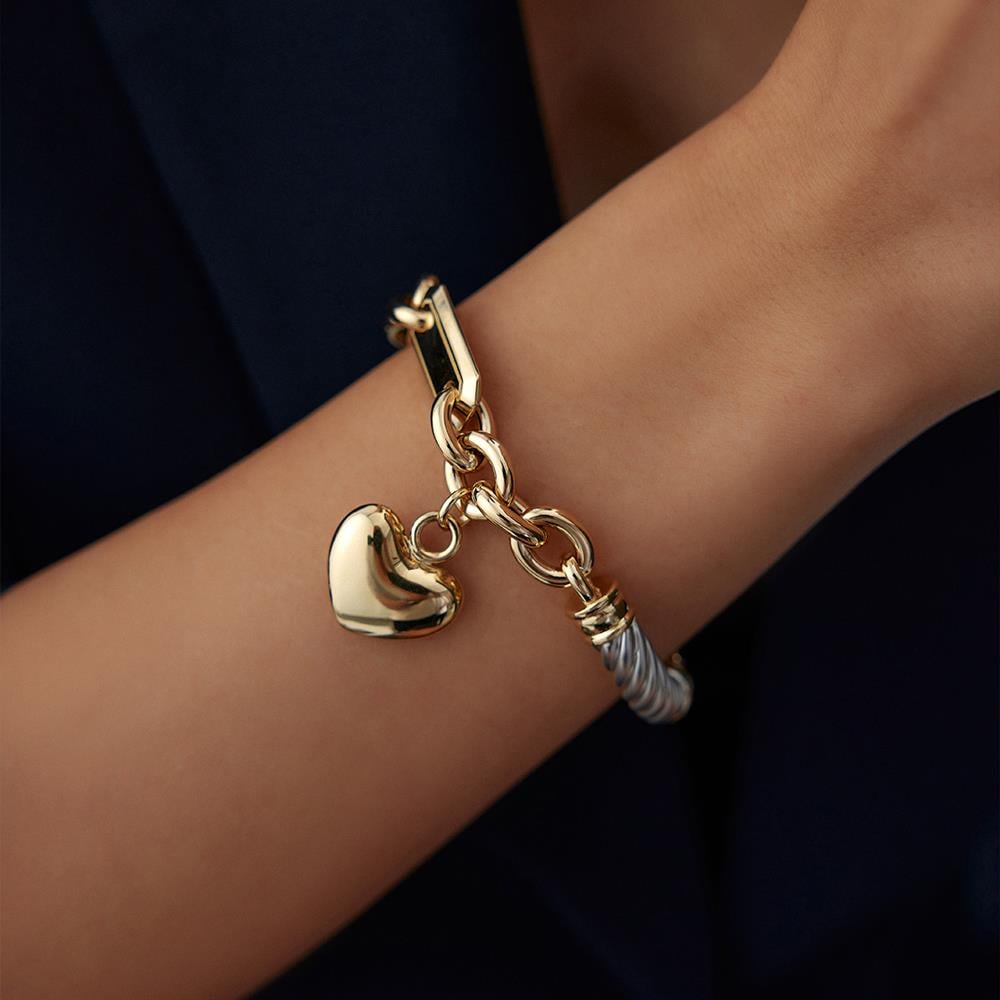 Cetaş Eterna Kalp Charm Beyaz Ve Sarı Altın Bileklik - Image 2