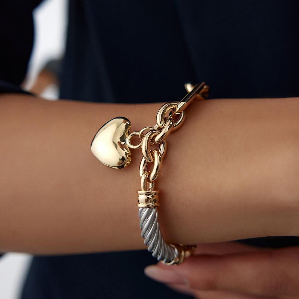 Cetaş Eterna Kalp Charm Beyaz Ve Sarı Altın Bileklik - Image 2