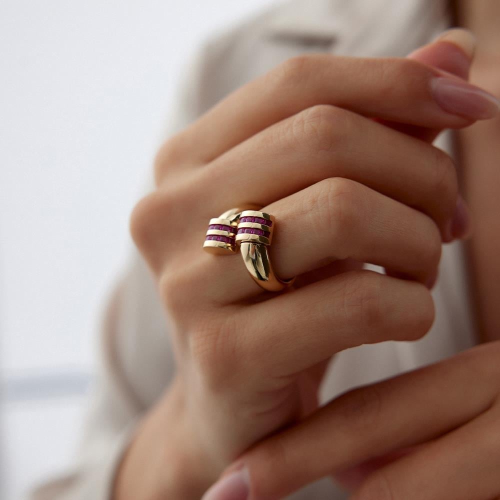 Cetaş Eterna Kırmızı Ruby Taşlı Sarmal Altın Yüzük - Image 2