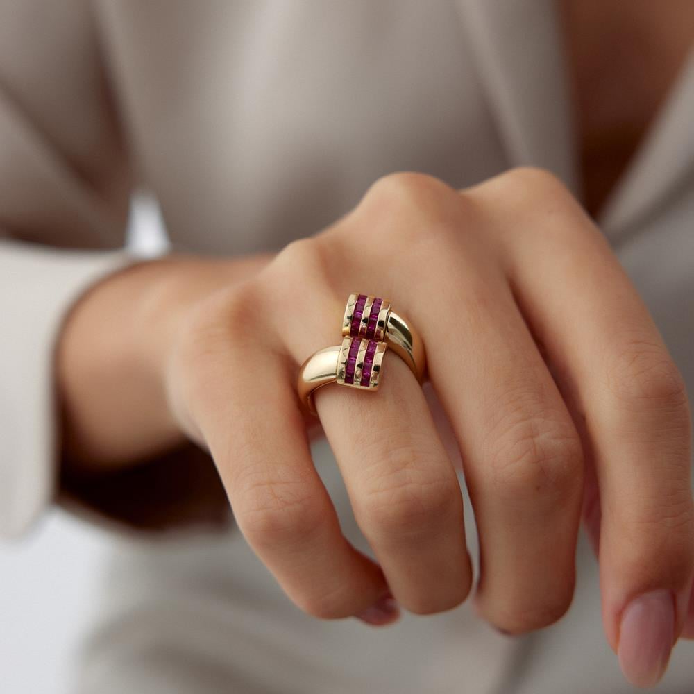 Cetaş Eterna Kırmızı Ruby Taşlı Sarmal Altın Yüzük - Image 2