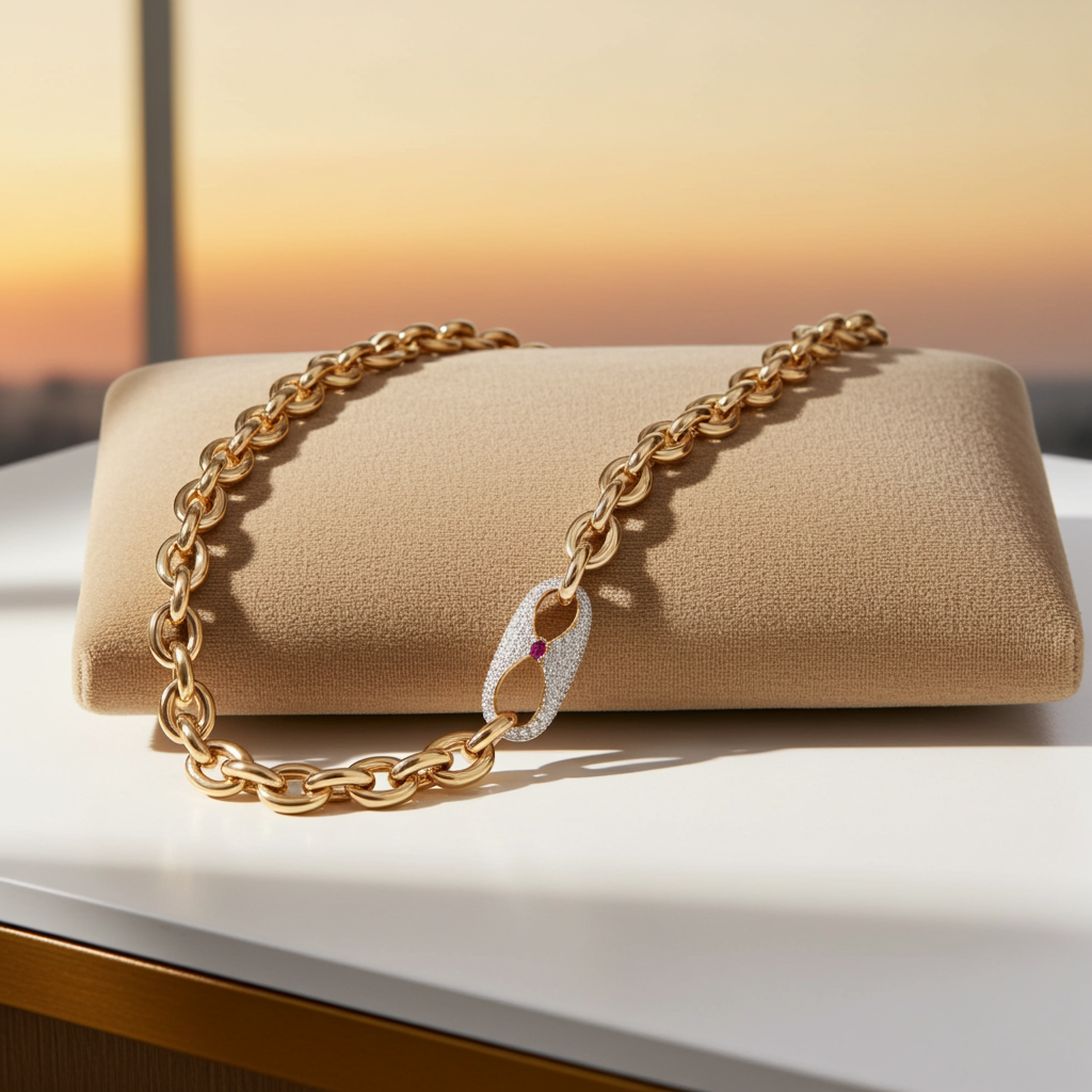 Cetaş Eterna Kırmızı Taşlı Altın Kolye - Image 6