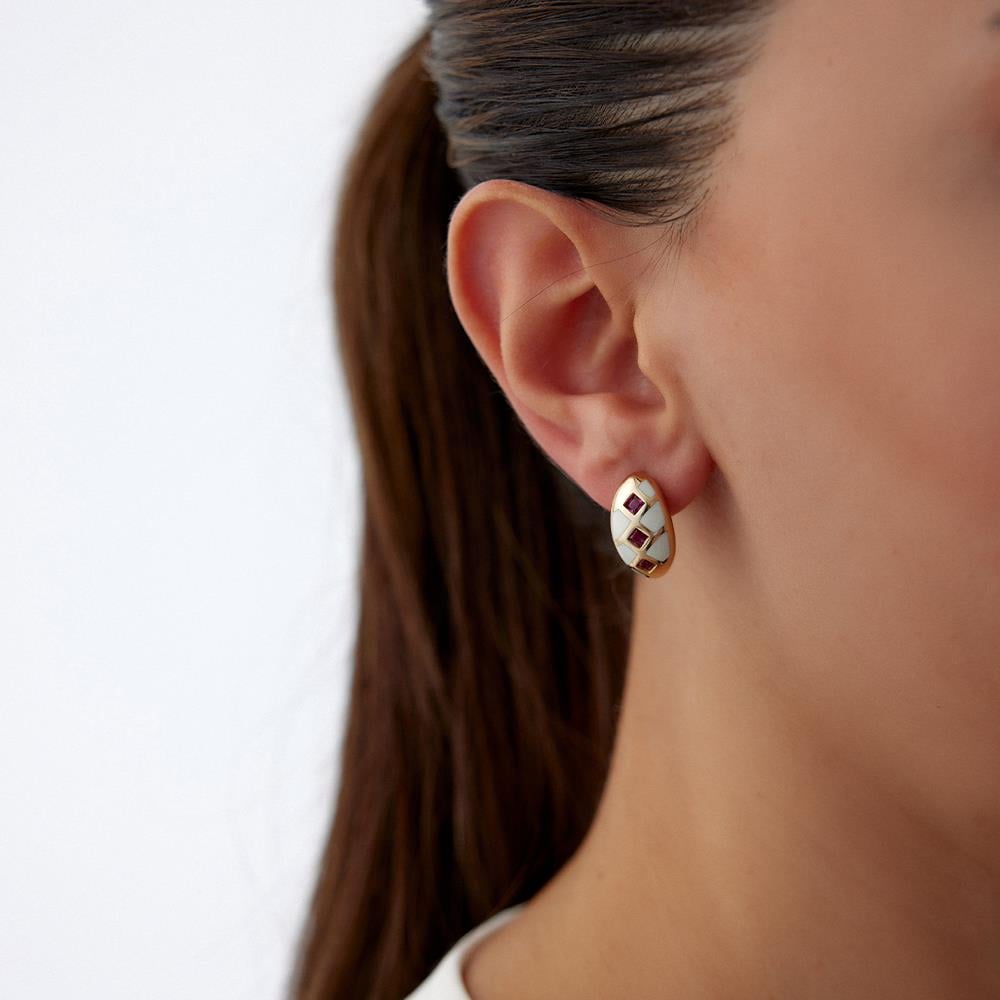 Cetaş Eterna Kırmızı Taşlı Altın Küpe - Image 2