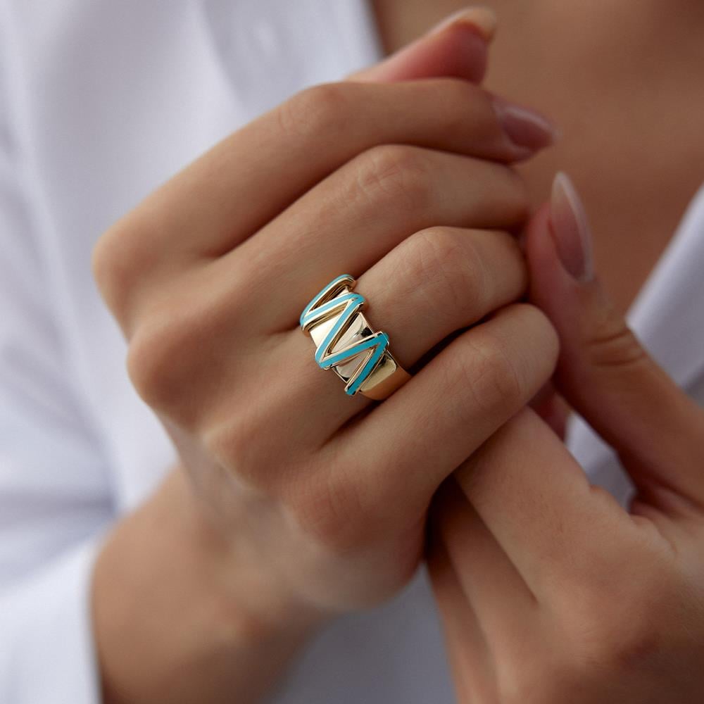 Cetaş Eterna Mavi Mineli Çizgi Altın Yüzük - Image 2