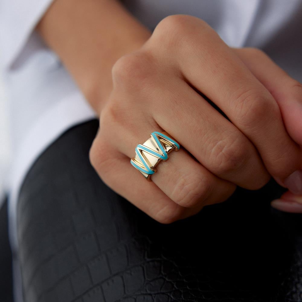 Cetaş Eterna Mavi Mineli Çizgi Altın Yüzük - Image 2