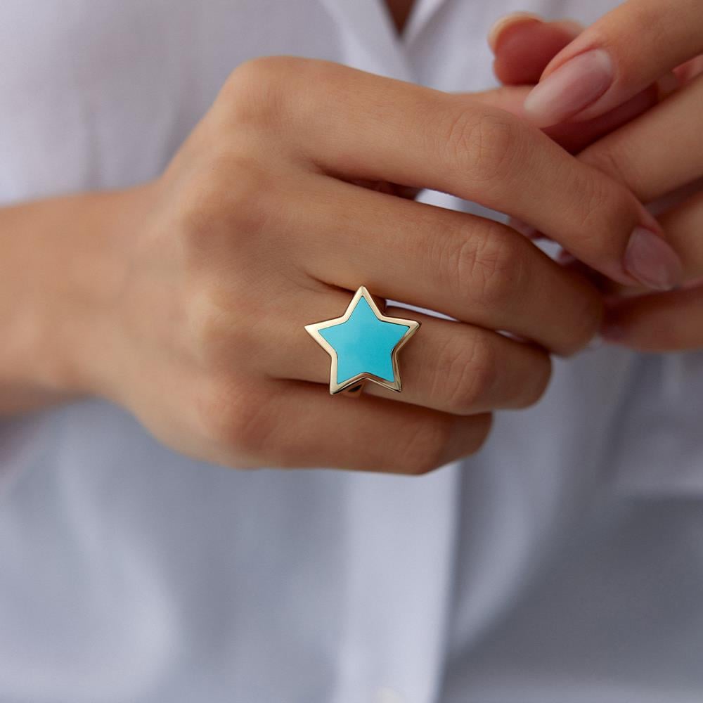 Cetaş Eterna Mavi Mineli Yıldız Altın Yüzük - Image 2