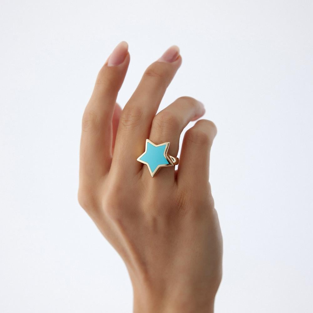 Cetaş Eterna Mavi Mineli Yıldız Altın Yüzük - Image 3