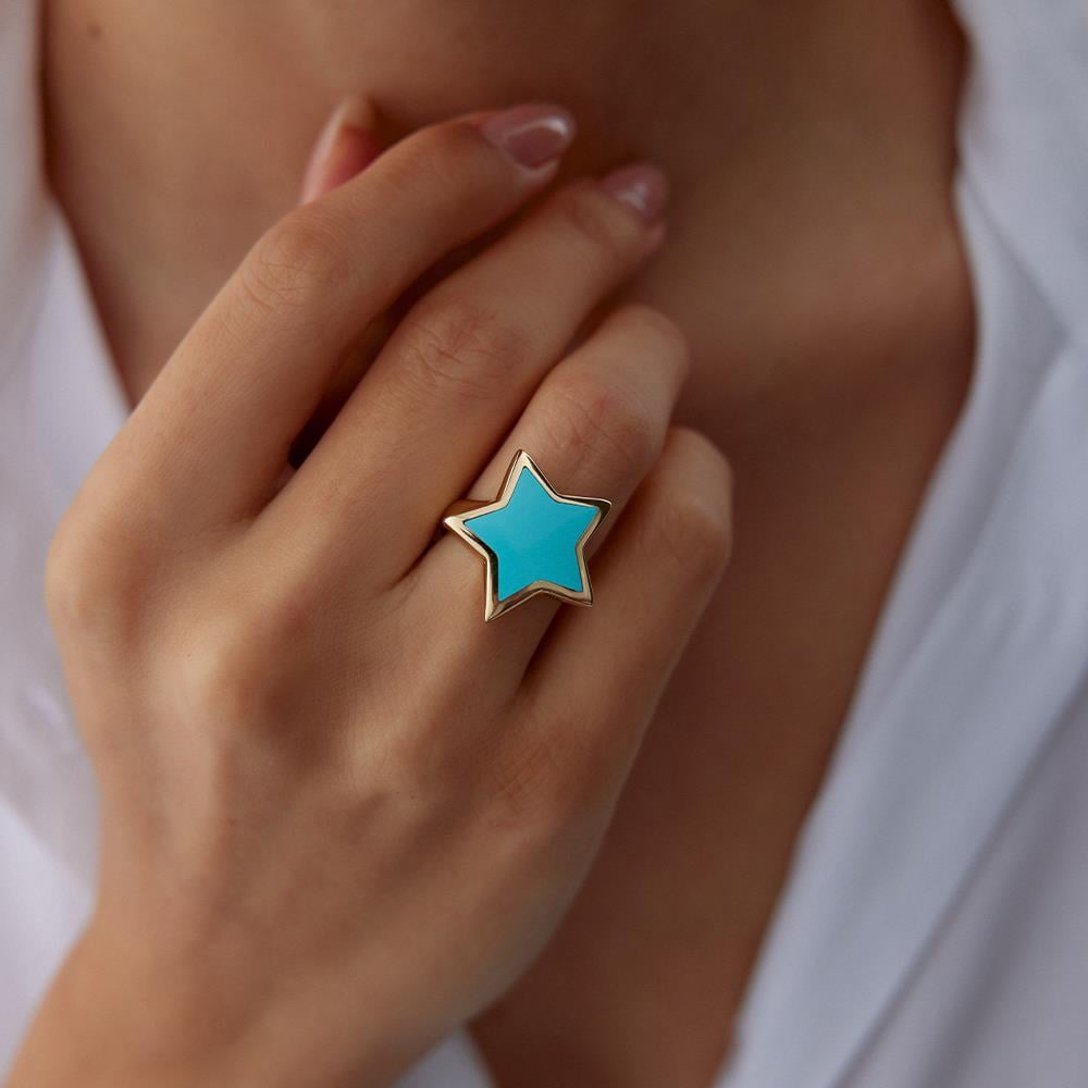 Cetaş Eterna Mavi Mineli Yıldız Altın Yüzük - Image 3