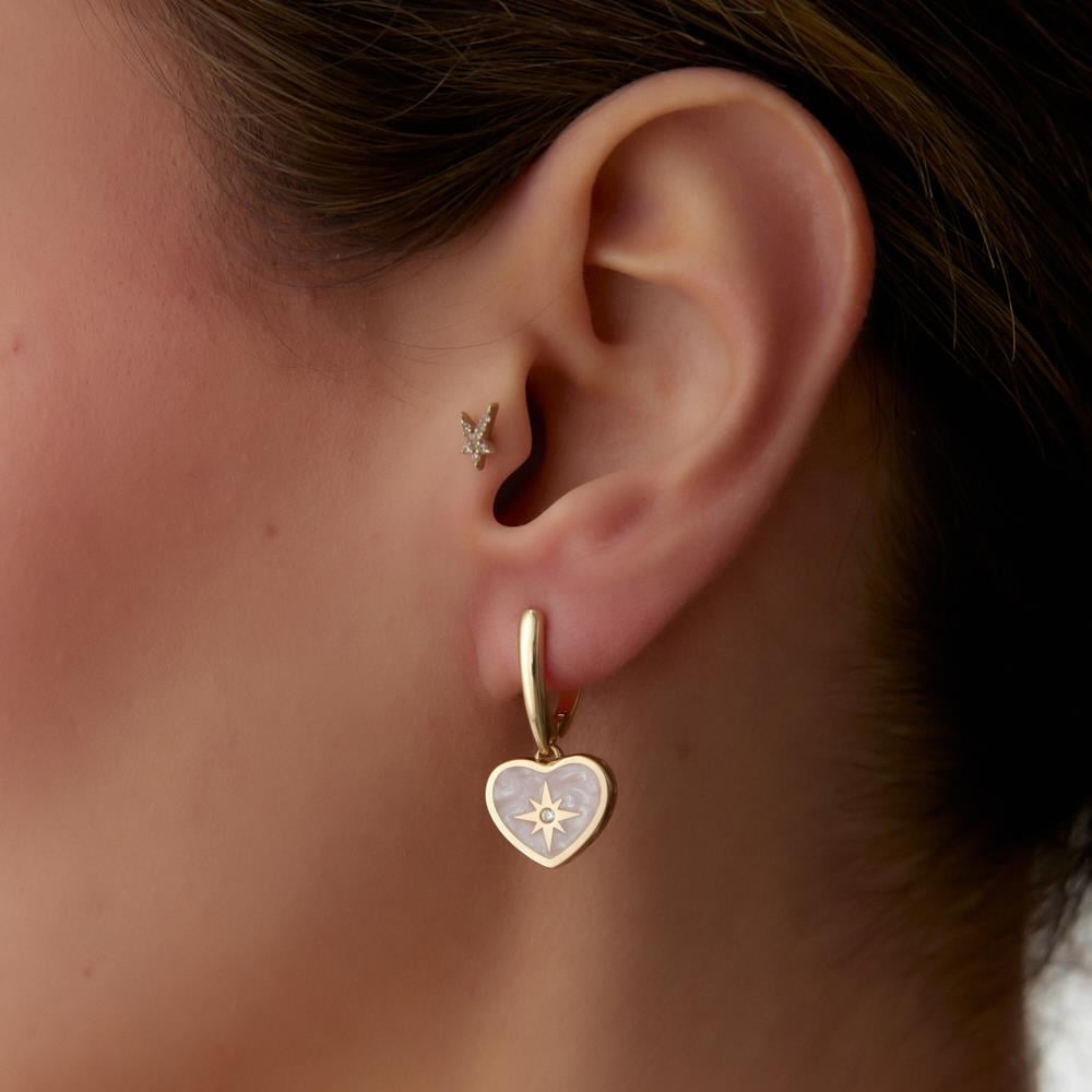 Cetaş Eterna Pembe Sedefli Pusula Kalp Altın Küpe - Image 2