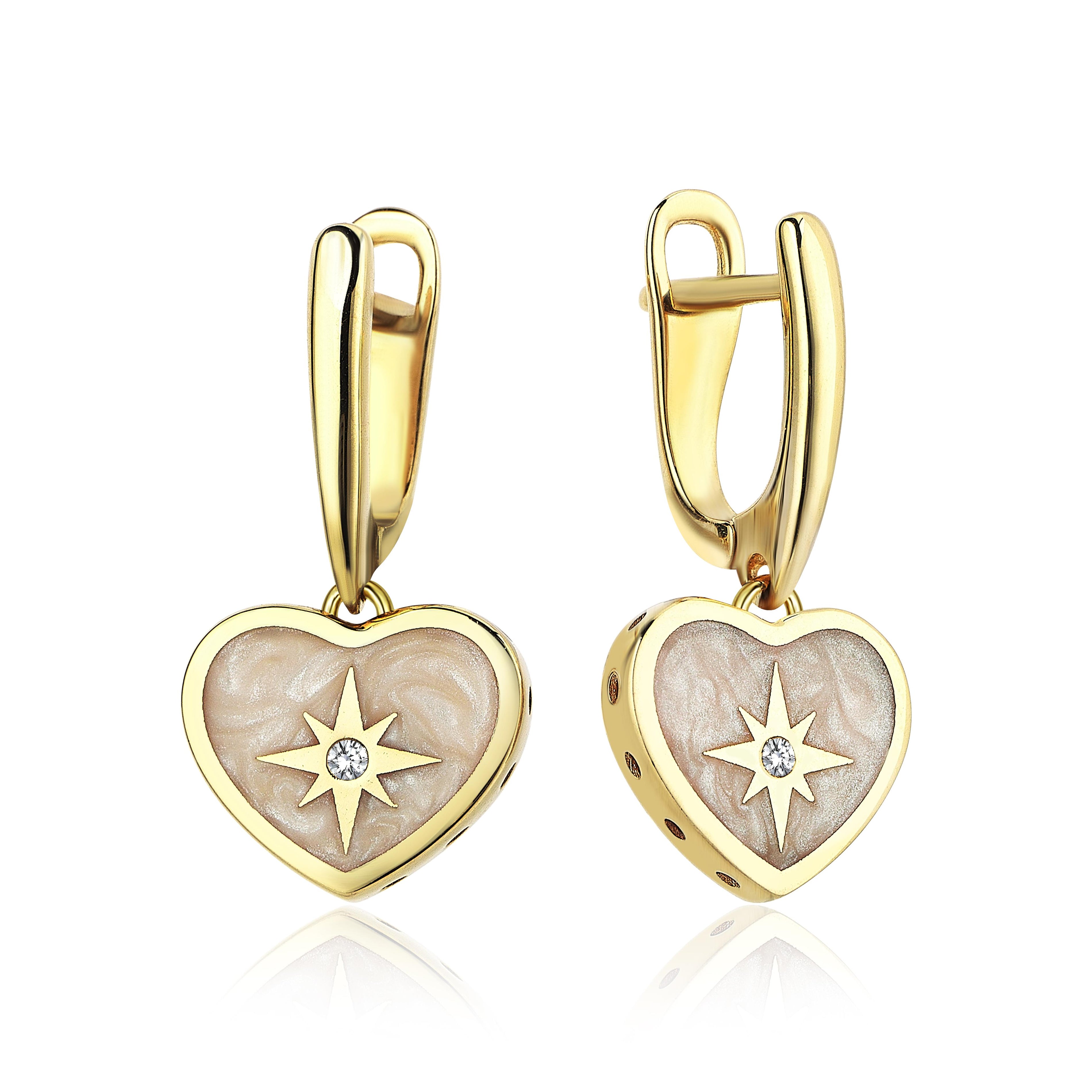 Cetaş Eterna Pembe Sedefli Pusula Kalp Altın Küpe - Image 2