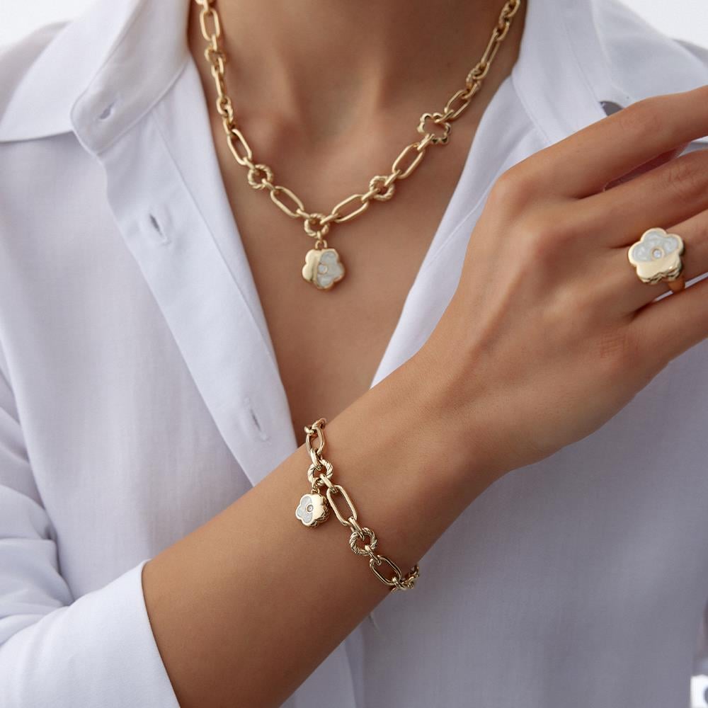 Cetaş Eterna Sedef Mineli Çiçek Charm Altın Bileklik - Image 3