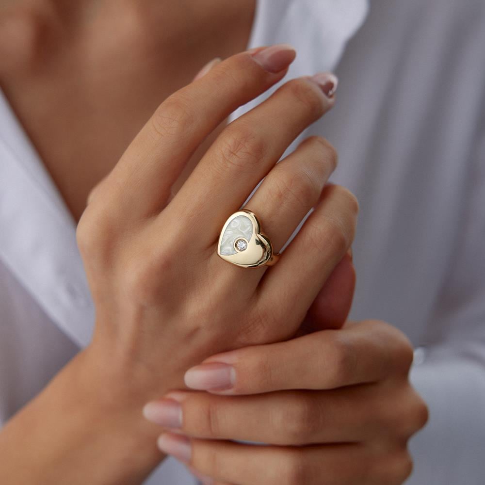 Cetaş Eterna Sedef Mineli Kalp Altın Yüzük - Image 2