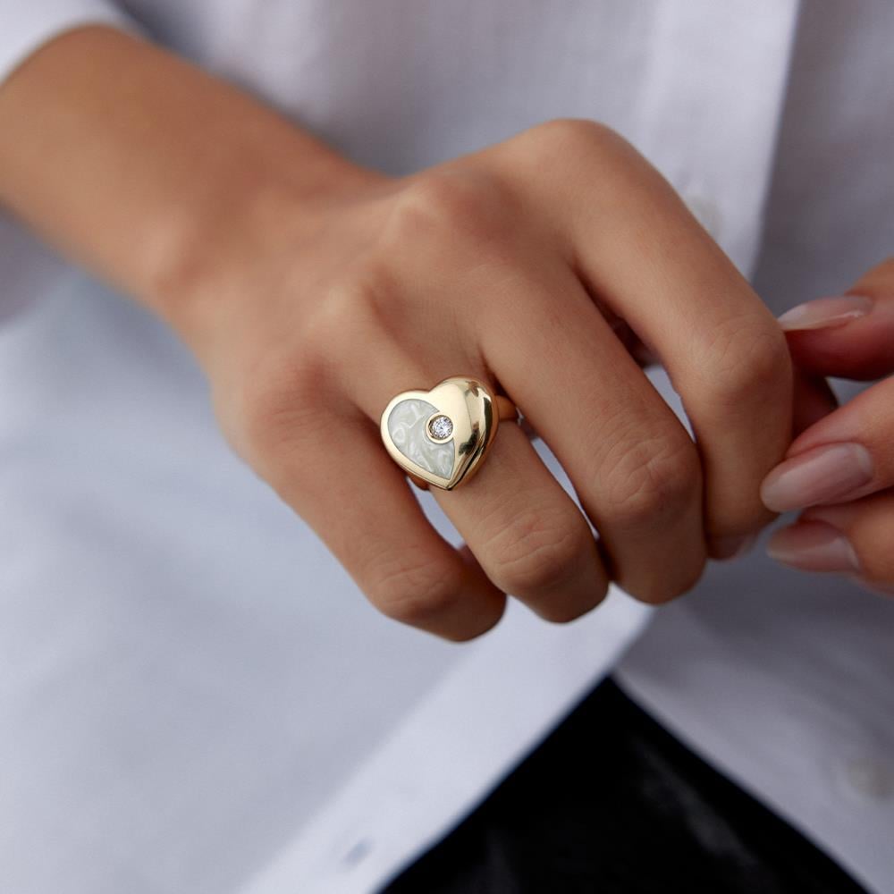 Cetaş Eterna Sedef Mineli Kalp Altın Yüzük - Image 2