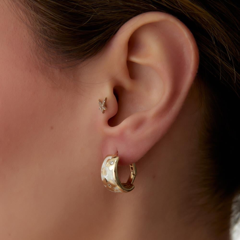 Cetaş Eterna Sedefli Yonca Halka Altın Küpe - Image 1