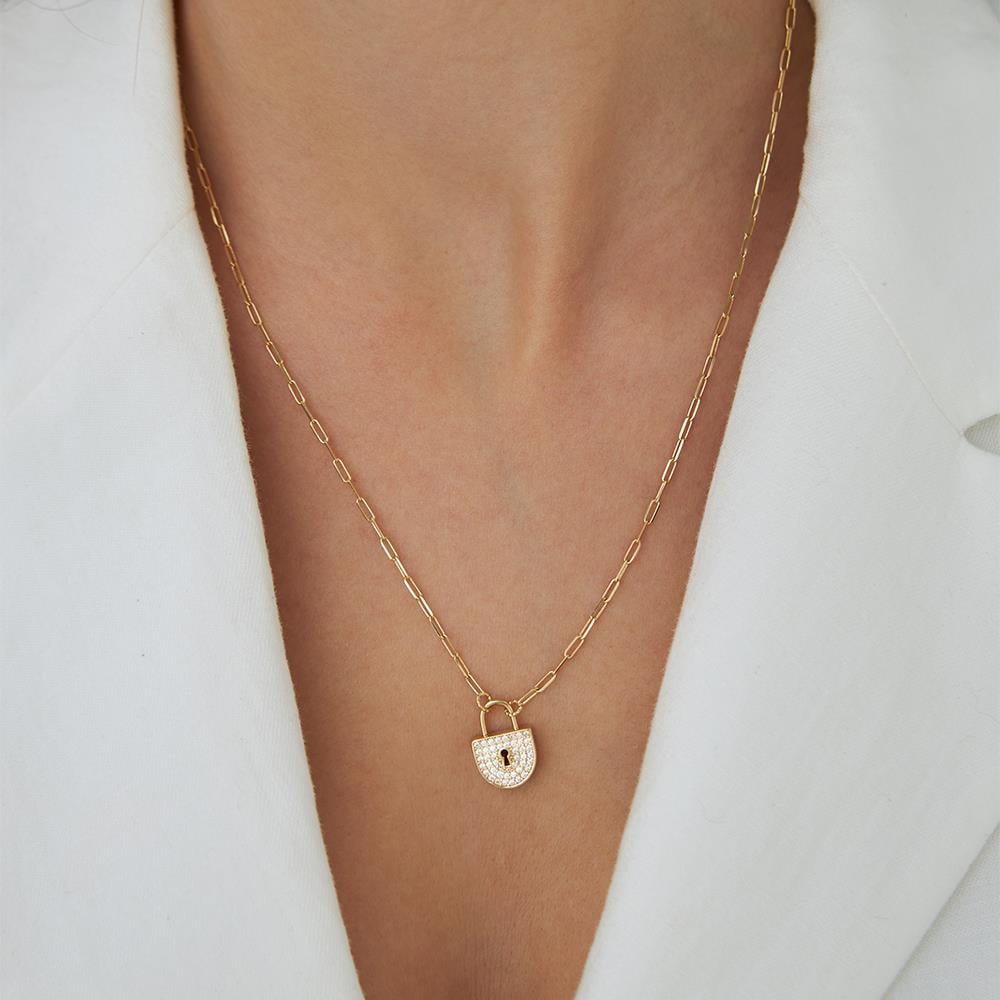 Cetaş Eterna Taşlı Kilit Ataç Zincir Altın Kolye - Image 2