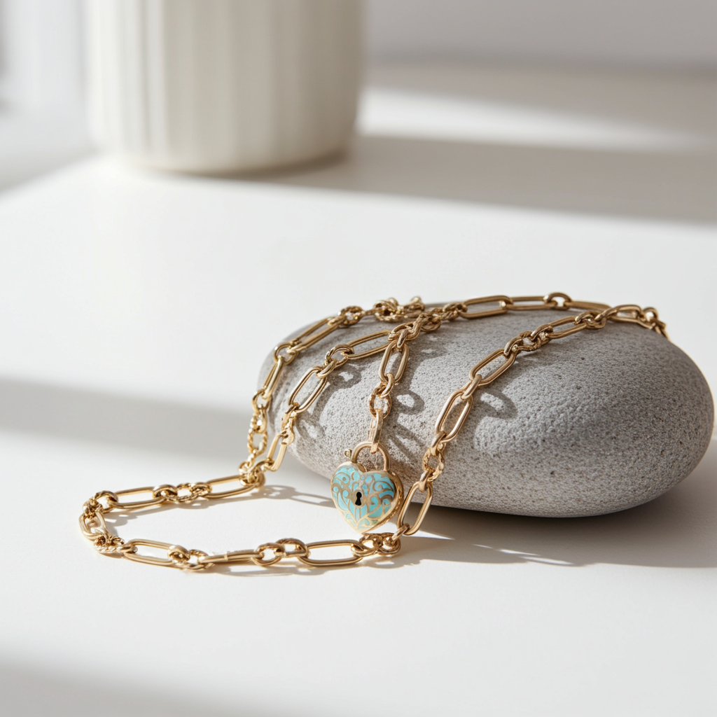 Cetaş Mavi Desenli Kalp Kilit Ataç Kolye - Image 2