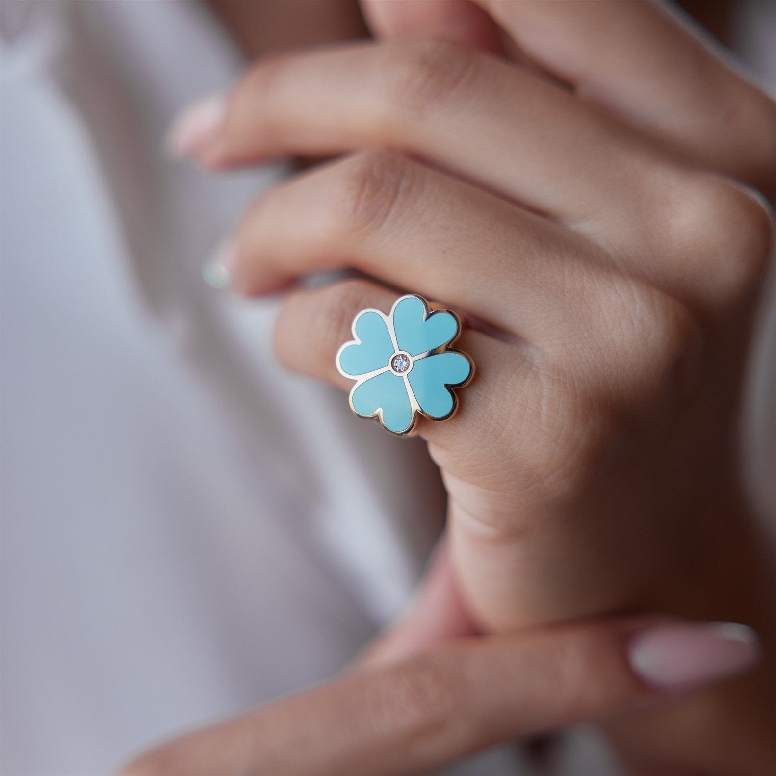 Cetaş Mavi Mineli Çiçek Yüzük - Image 1