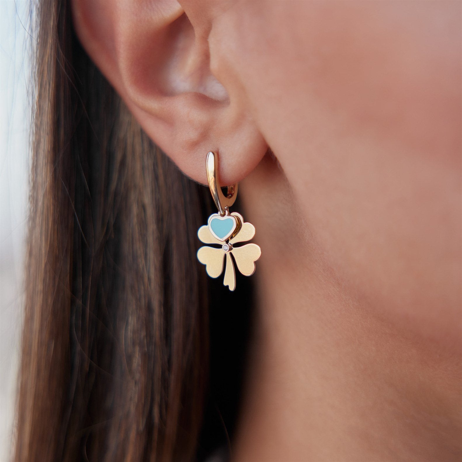 Cetaş Mavi Mineli Kalpli Yonca Küpe - Image 1