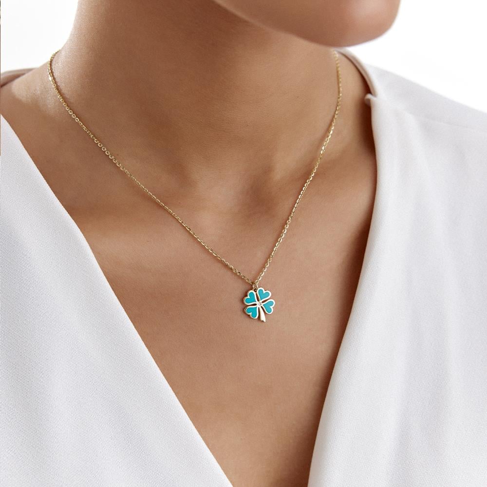 Cetaş Mavi Mineli Yonca Altın Kolye - Image 2