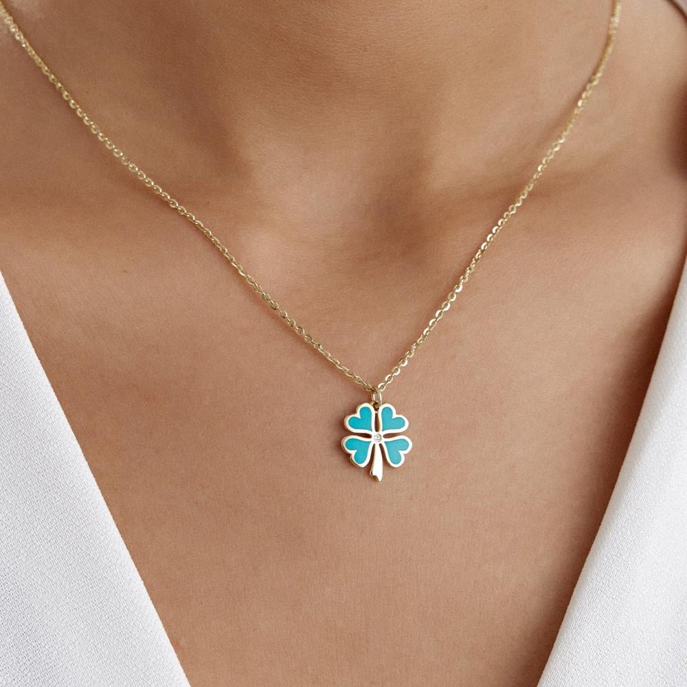 Cetaş Mavi Mineli Yonca Altın Kolye - Image 2