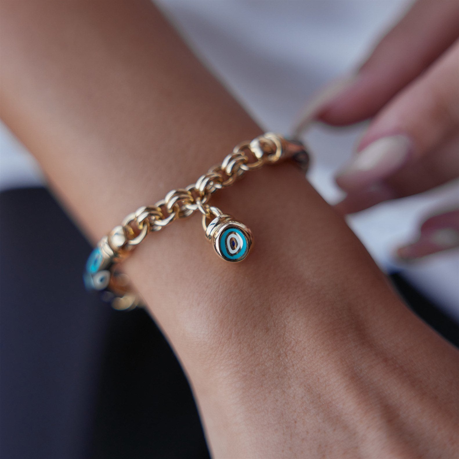 Cetaş Nazar Figürlü Fortuna Çift Halka Zincir Bileklik - Image 1